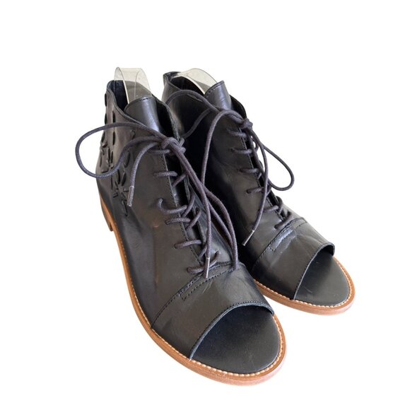 Coolway Leather Open-Toe Lace-Up Ankle Boots With Floral Cutouts Womens - Picture 5 of 14